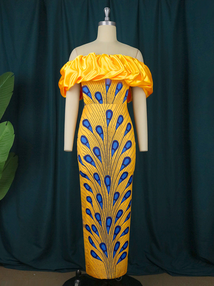 Damen Elegantes Abendkleid mit schulterfreiem Design und voluminösem Rüschensaum EB