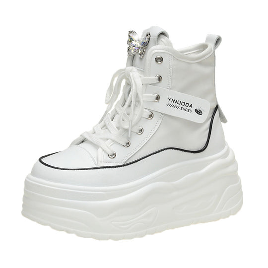 Damen nan Plateau-Sneaker mit hohem Schaft, Schnürung und Schmetterling-Brosche EB