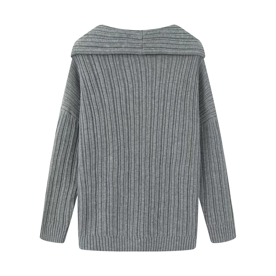 Damen lässiger Strickpullover mit weitem Rollkragen und Rippenstruktur EB