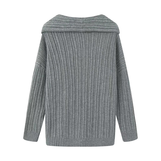 Damen lässiger Strickpullover mit weitem Rollkragen und Rippenstruktur EB