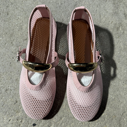 Damen Ballerinas mit modischem Netzdesign und dekorativem Riemchen EB