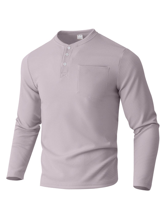 Herren nan Langarm Henley mit Waffelstruktur und Brusttasche thermisches Langarmshirt EB