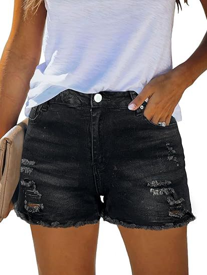 Damen Destroyed Denim-Shorts mit fransigen Säumen und lässigem Schnitt EB