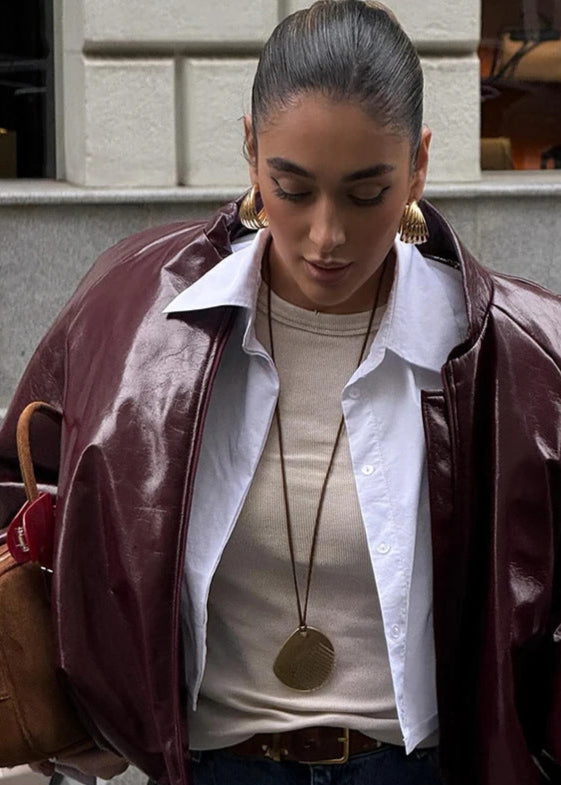 EB | Übergröße Glänzende Kunstlederjacke