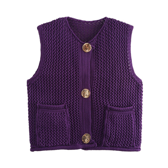 Damen Strickweste mit Knopfdetails und praktischen Taschen EB