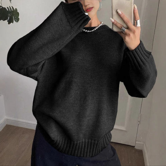 Damen Kaschmir-Optik Oversize-Pullover mit Rundhalsausschnitt und verlängerten Rippbündchen EB