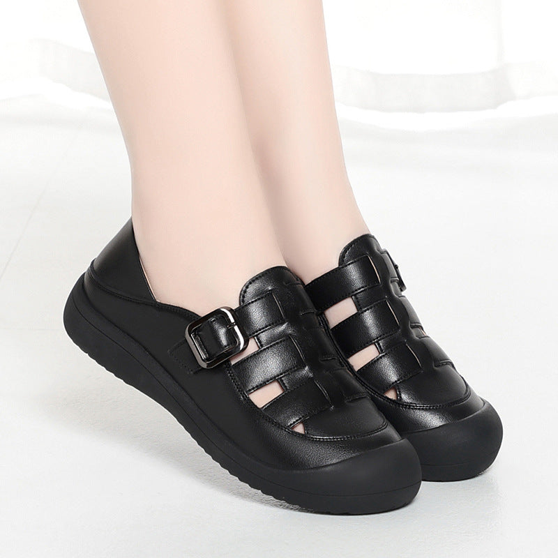 Damen Komfortable Lederschuhe mit modischem Schnallen-Detail EB