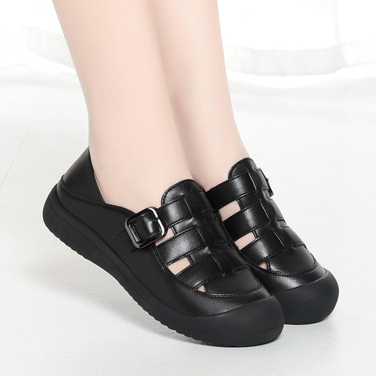 Damen Komfortable Lederschuhe mit modischem Schnallen-Detail EB