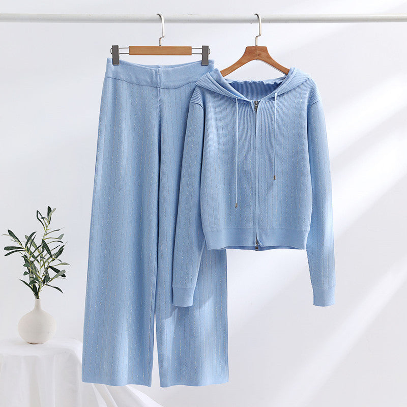 Damen modisches Loungewear-Set mit hohem Kragen und Reißverschluss EB