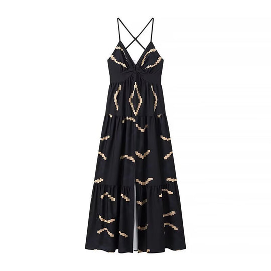 Damen Maxikleid mit elegantem V-Ausschnitt und tiefem Rüschensaum EB