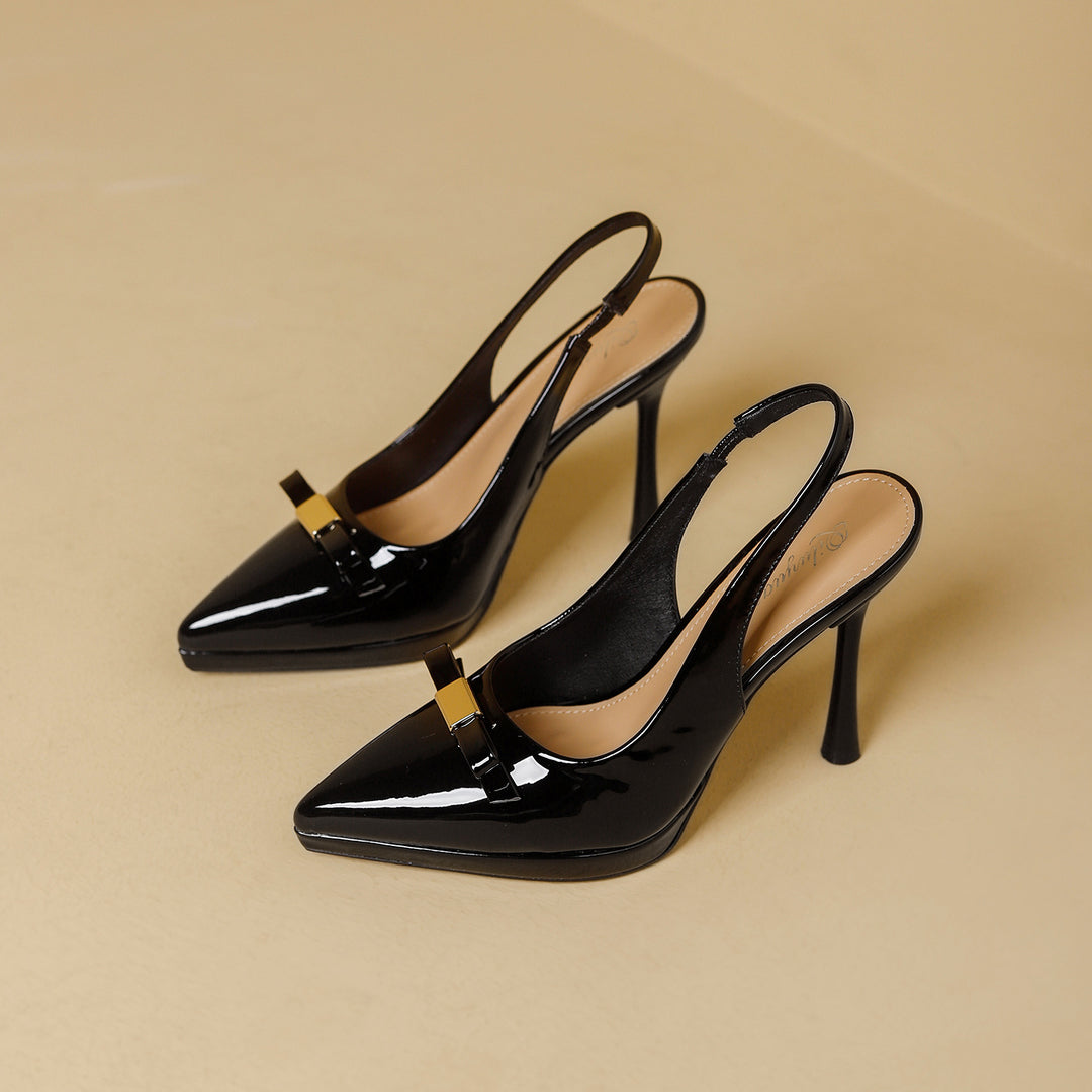 Damen Slingback-High-Heels mit glänzender Oberfläche und eleganter Schnalle EB