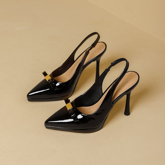 Damen Slingback-High-Heels mit glänzender Oberfläche und eleganter Schnalle EB