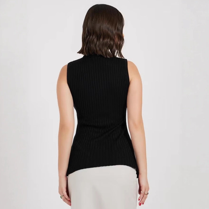 Damen Rollkragenpullover ohne Ärmel mit senkrechtem Rippenmuster EB