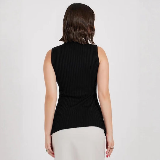 Damen Rollkragenpullover ohne Ärmel mit senkrechtem Rippenmuster EB