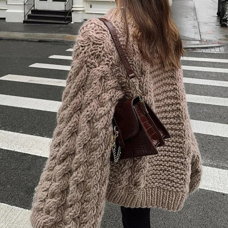 Damen Grobstrickpullover mit übergroßen Ärmeln EB