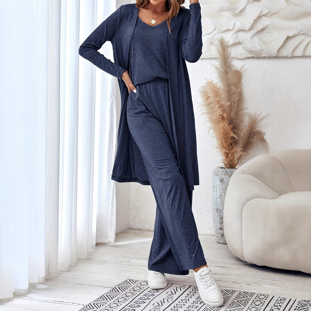 Damen Freizeit-Set mit weichem Langarm-Kimono und bequemen Hosen EB