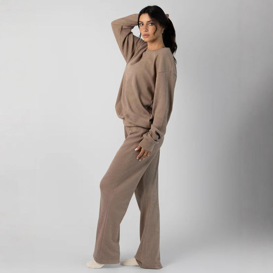 Damen Waffelstrick-Loungewear-Set mit Oversized-Sweater und Kordel-Jogginghose EB