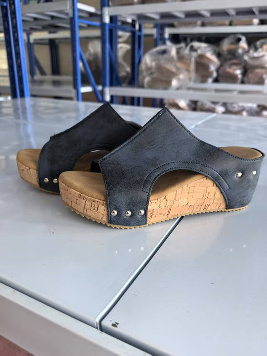 Damen Komfortable Clogs mit Korksohle und offenem Design EB