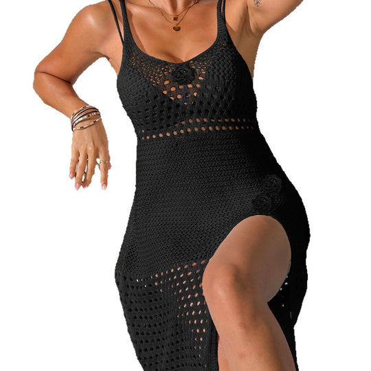 Damen gehäkeltes Strandkleid mit seitlichem Schlitz EB