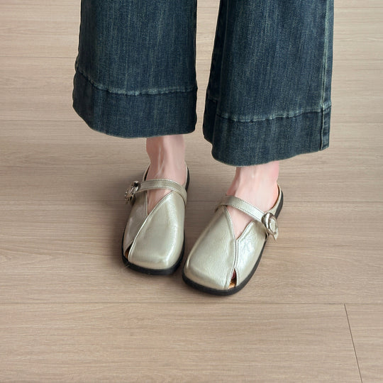 Damen Modische Mules mit verstellbarem Riemen und elastischer Sohle EB