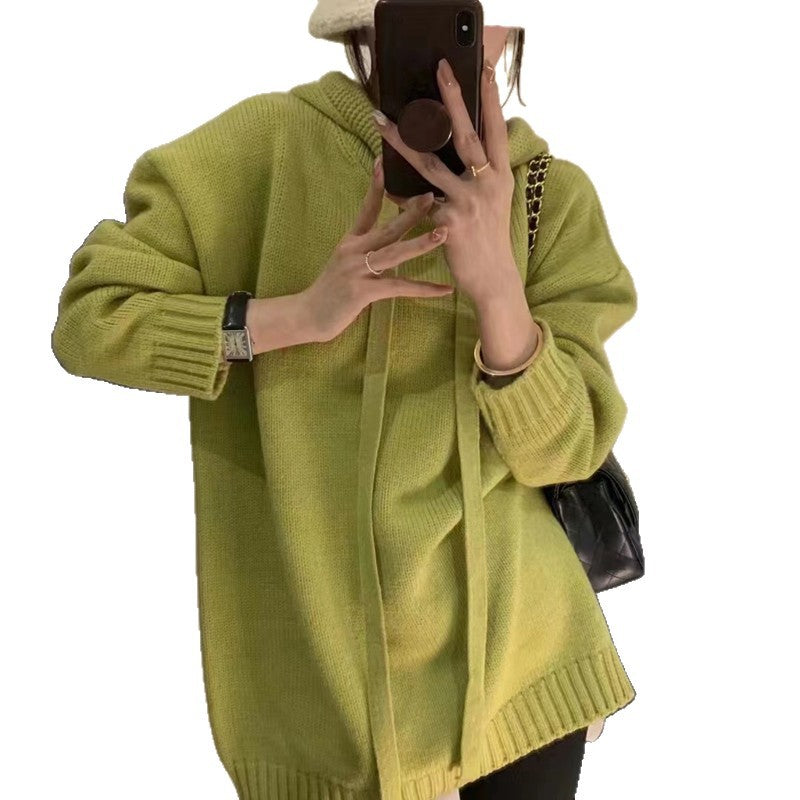 Damen Oversized Strick-Hoodiekleid mit Kordelzug und Taschen EB