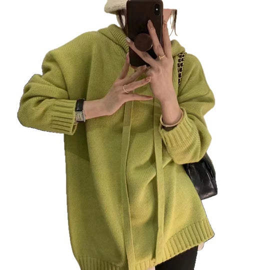 Damen Oversized Strick-Hoodiekleid mit Kordelzug und Taschen EB