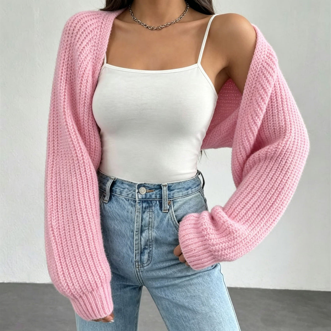 Damen Kurzbolero aus grobem Rippstrick mit Oversized-Ärmeln EB