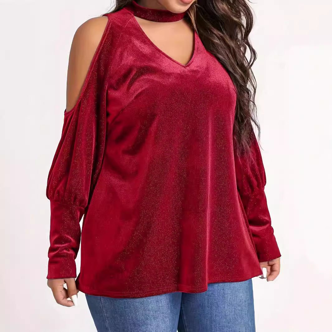 Damen Elegantes und glitzerndes Oberteil mit kalten Schultern EB