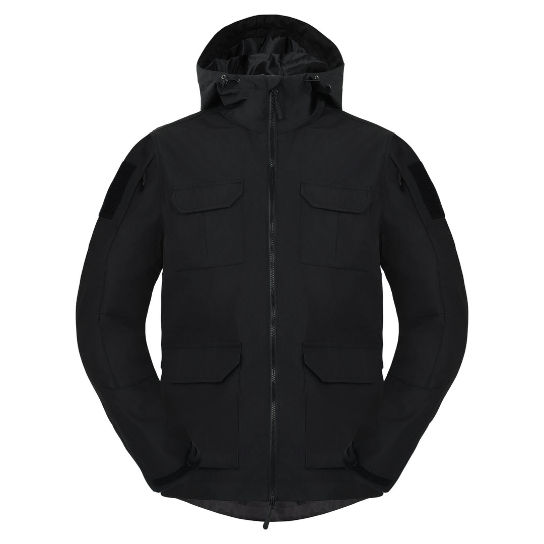 Men's  weatherproof hooded utility parka with flap chest pockets and sleeve patch panels EB