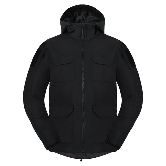 Men's  weatherproof hooded utility parka with flap chest pockets and sleeve patch panels EB