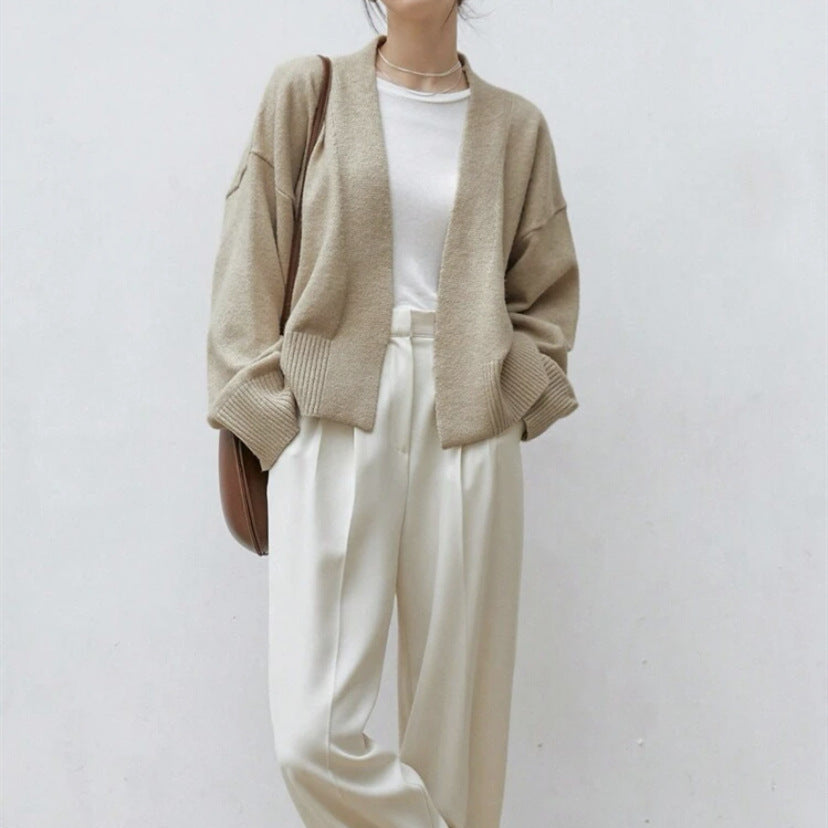 Damen Wickelcardigan mit breitem Rippbündchen und Gürtel EB