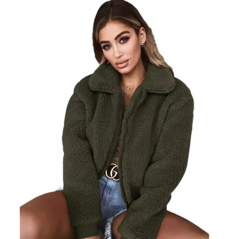 Damen Kuschelige Fleecejacke mit hohem Kragen und elastischen Bündchen EB