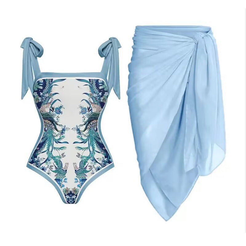 Damen Badeanzug-Set mit elegantem Floral-Design und passender Strandhose EB