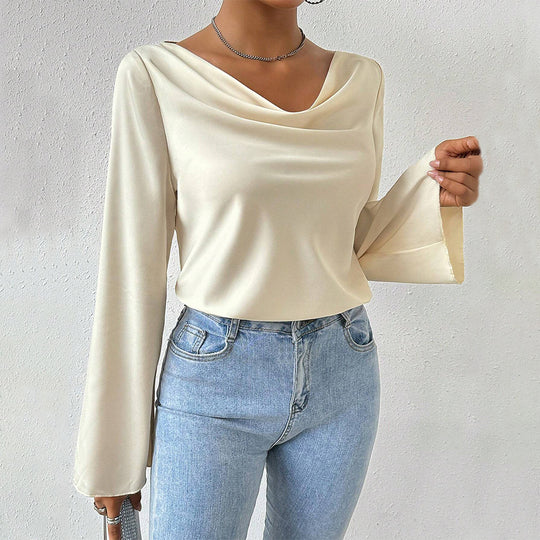 Damen Bluse mit Wasserfallkragen, weiten Trompetenärmeln und fließender Satinoptik Eichborn Berlin