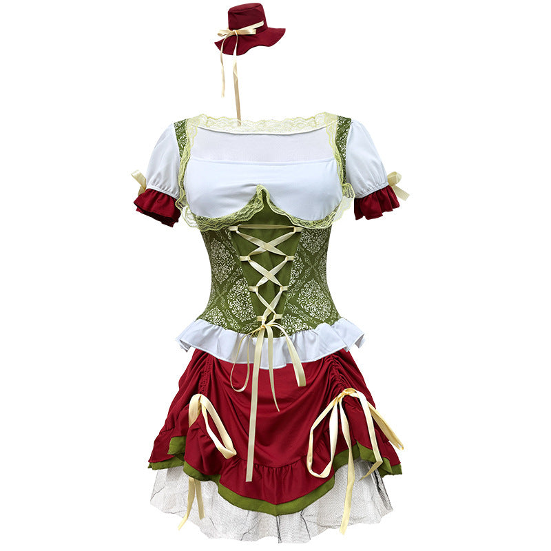 Damen nan traditionelles Dirndl Trachtenkleid Ensemble mit verstellbarem Corsagenmieder und langem Stufenrock EB