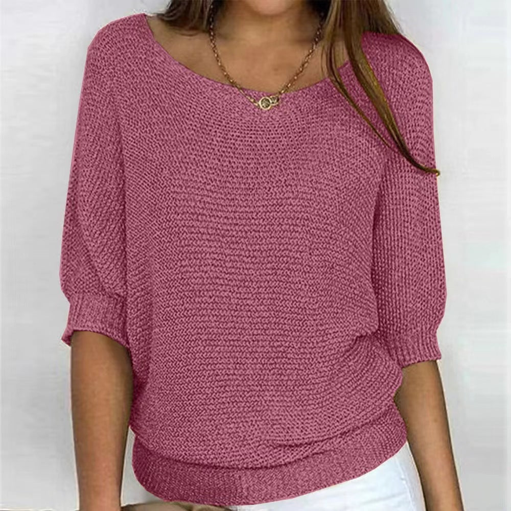 Damen nan legerer kastiger Feinstrickpullover mit weitem Ausschnitt EB