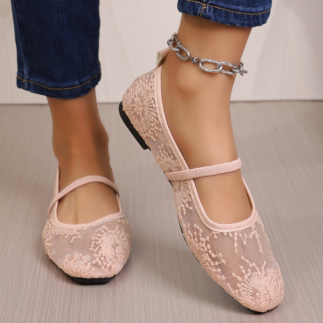 Damen Ballerinas mit filigranem Stickmuster und elastischem Riemen EB