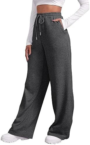 Damen nan weite High‑Waist Palazzo-Loungehose mit elastischem Komfortbund, Kordelzug und seitlichen Eingrifftaschen EB