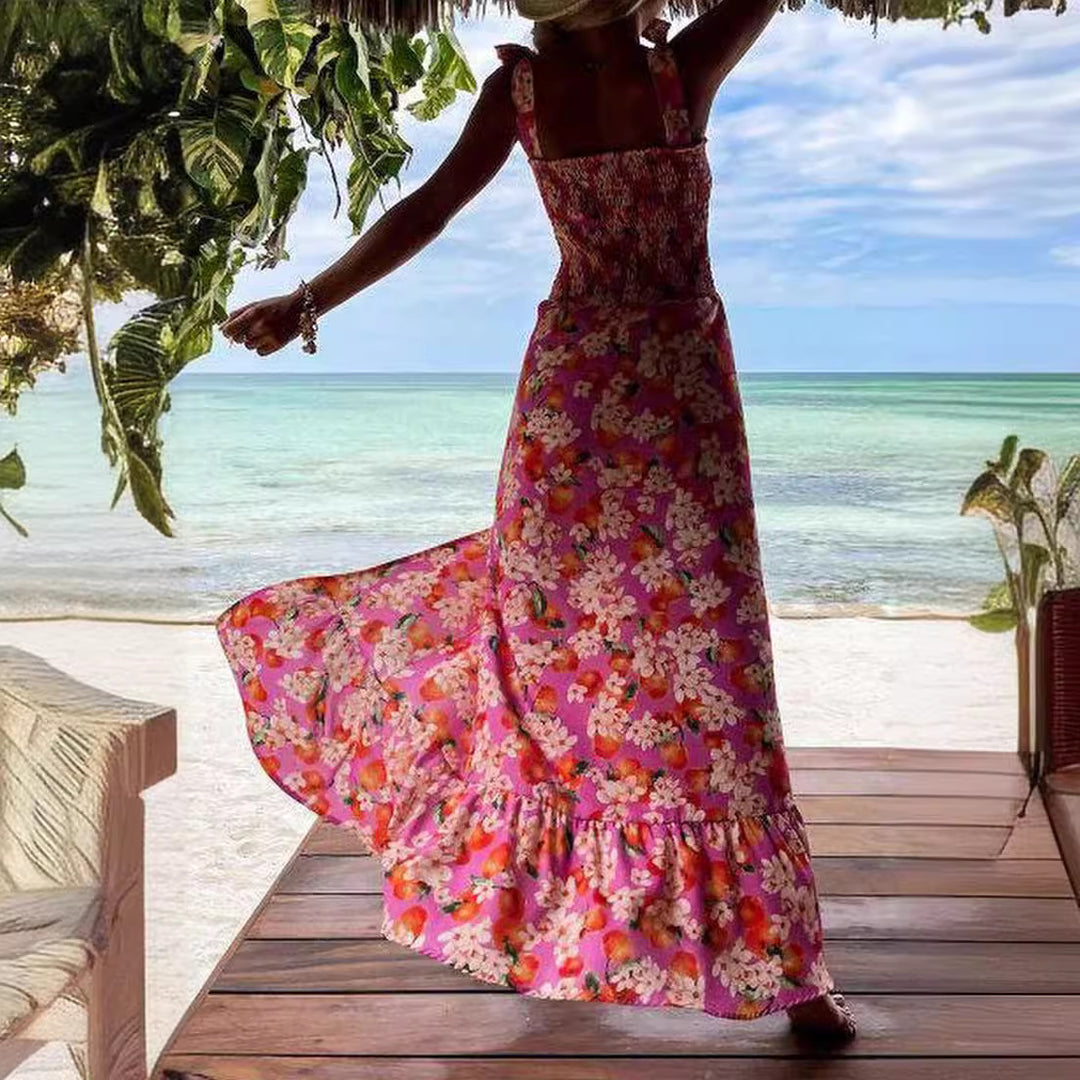 Damen Maxikleid mit floralen Details und Spaghetti-Trägern EB