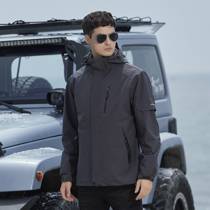 Damen Wasserdichte Outdoorjacke mit Kapuze, atmungsaktiver Membran und Multifunktions‑Reißverschlusstaschen EB