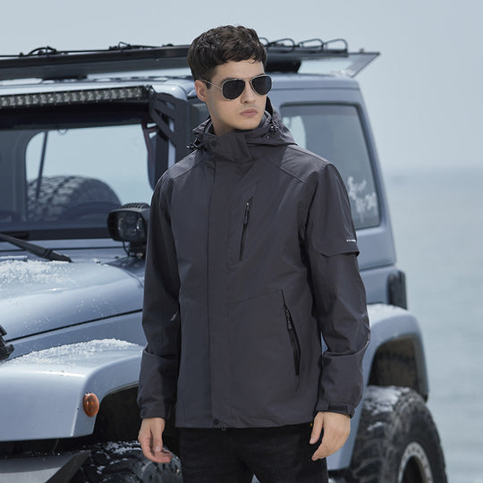 Damen Wasserdichte Outdoorjacke mit Kapuze, atmungsaktiver Membran und Multifunktions‑Reißverschlusstaschen EB