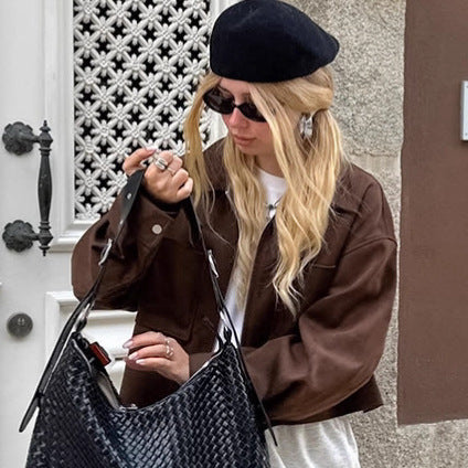 Damen modische Wildlederjacke im angesagten Oversized-Schnitt EB