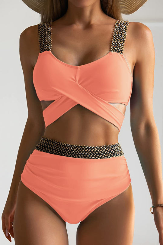 Damen Hochtailliertes Bikini-Set mit stilvollem Wickel-Oberteil EB