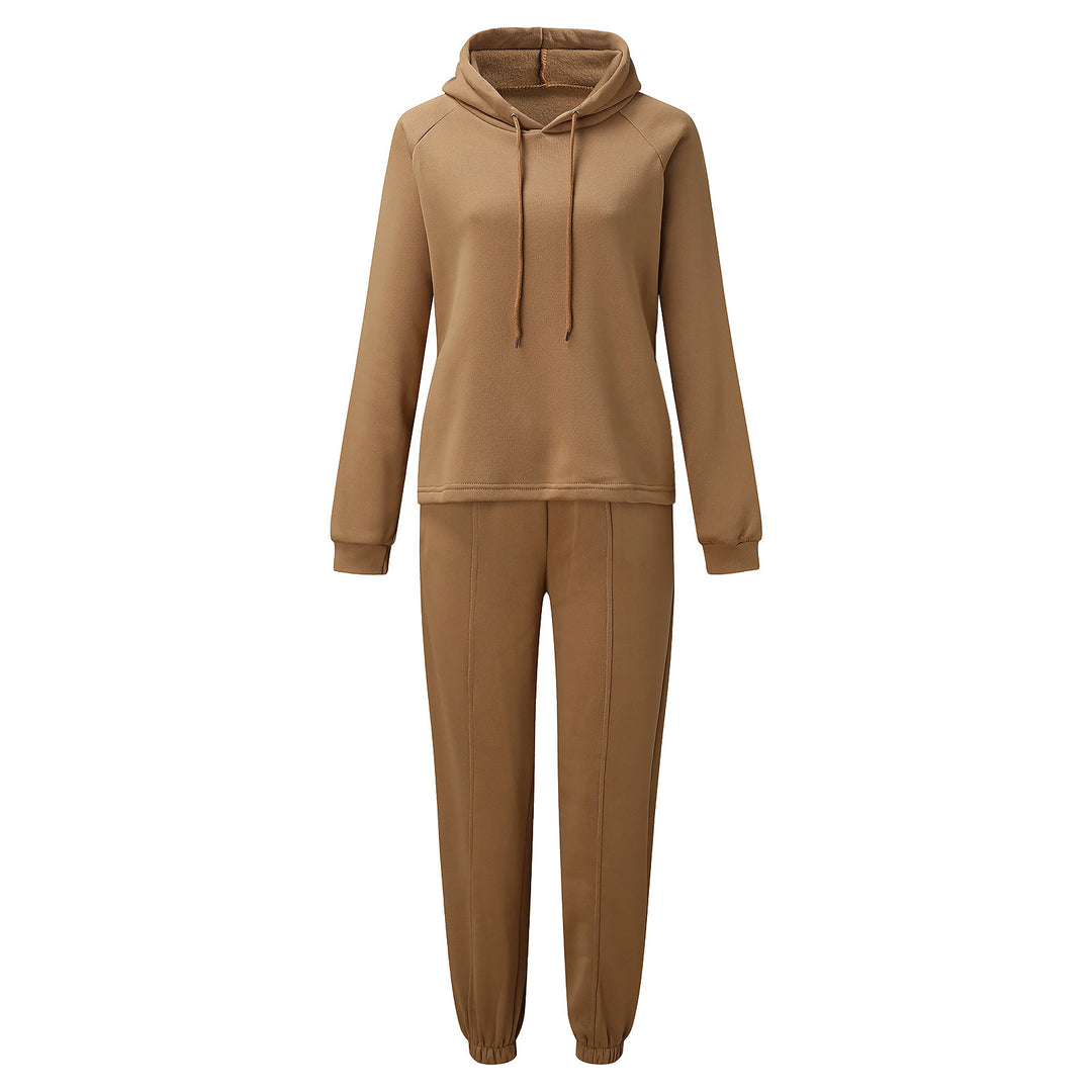 Damen kuscheliges Lounge-Zweiteiler-Set mit oversized Kapuzenpullover, Balloon-Ärmeln und taillierter Jogginghose EB