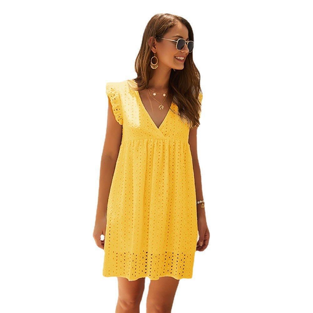 Damen Sommerkleid mit Augenmuster und voluminösen Ärmeln EB