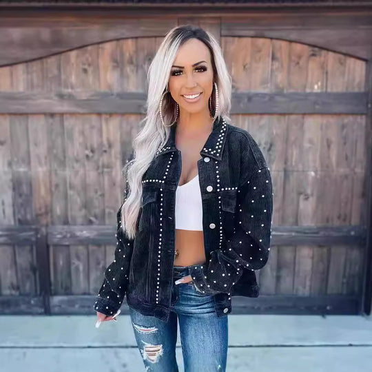 Damen Cordjacke mit Perlenverzierung EB