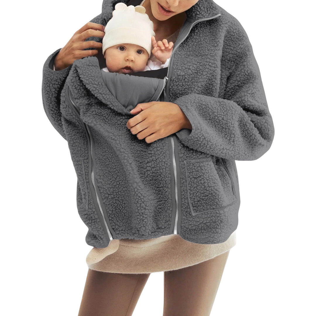 Damen nan oversized Teddyfleece Jacke mit Stehkragen und durchgehendem Reißverschluss EB