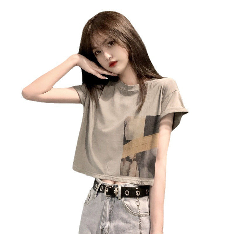 Damen Crop-T-Shirt mit kreativem Grafikdruck EB