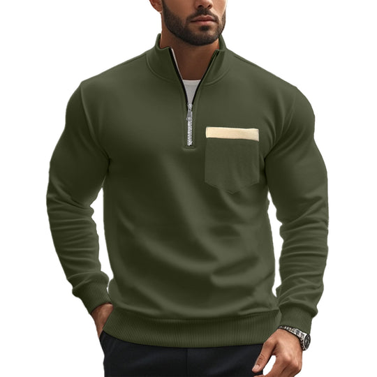 Herren Sportlicher Pullover mit halbem Reißverschluss und Kontrastbrusttasche EB