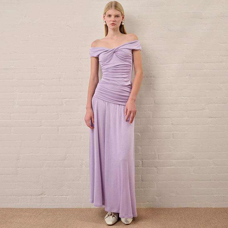 Damen Langarm-Maxikleid mit drapierten Details EB